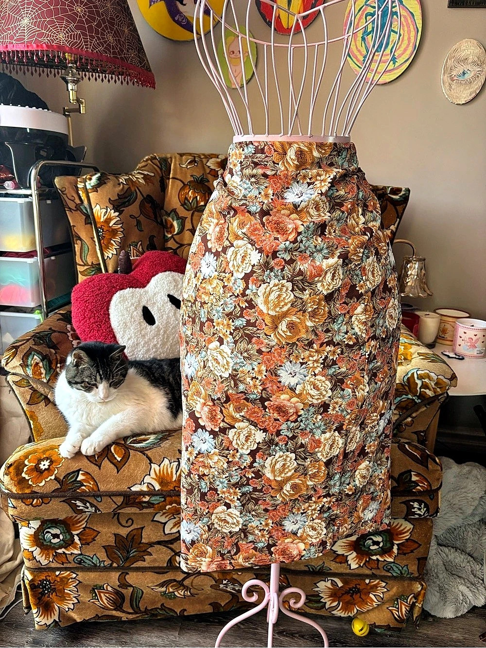 SHEIN Floral Midi Skirt in Brown & Orange Size Large